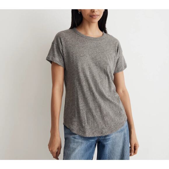5/$25 Madewell Women's Whisper Cotton Gray Crew Ribbed Neck Tee T-Shirt XS New - Picture 1 of 8